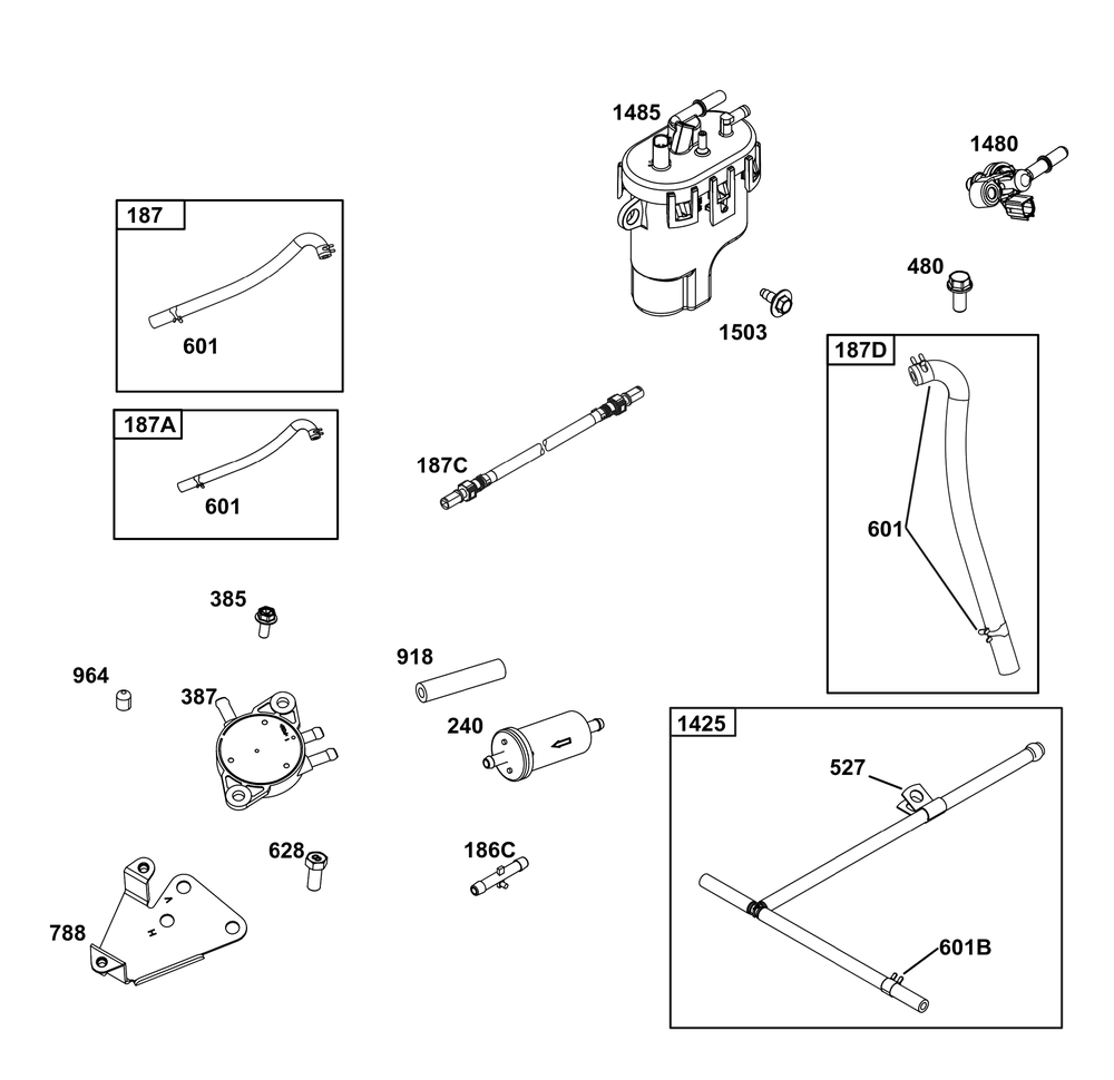 Fuel Supply Group Diagram and Parts List for 38E347-0025-G1 200000 - 399999 Briggs and Stratton Engine